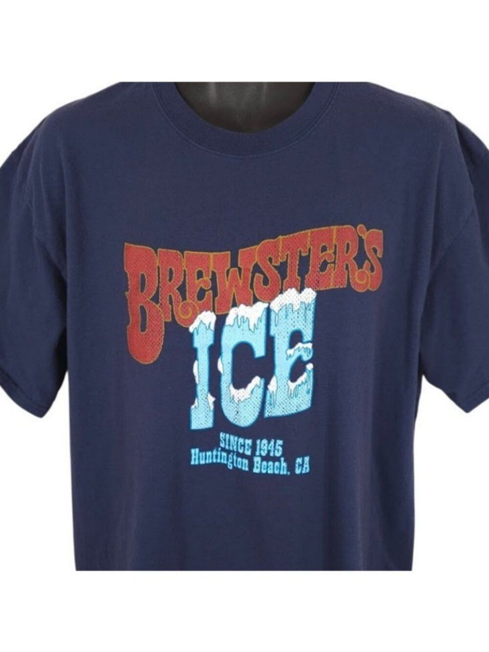 Brewsters Ice T Shirt Mens Size XL Blue Huntington Beach Travel Destination Tee